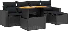 vidaXL Set mobilier de grădină cu perne, 6 piese, negru, poliratan