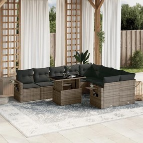 3268130 vidaXL Set mobilier de grădină cu perne, 10 piese, gri, poliratan