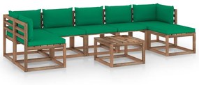 Set mobilier de gradina cu perne verzi, 8 piese Verde, 2x colt + 4x mijloc + suport pentru picioare + masa, 1