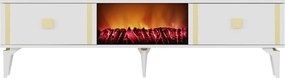 Comoda TV, Hanah Home, Doruk Fireplace, 150x44.6x29.6 cm, Alb/Auriu