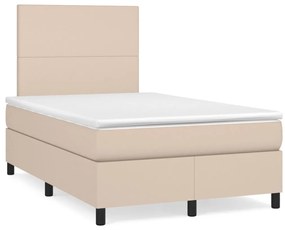 vidaXL Pat box spring cu saltea, cappuccino, 120x190cm piele ecologică