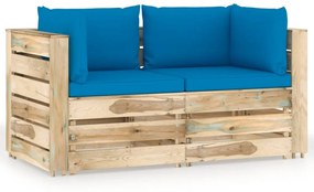 Canapea de gradina cu 2 locuri, cu perne, lemn verde tratat Albastru deschis, Canapea cu 2 locuri, 1