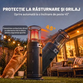 Outsunny Încălzitor de Terasă pe Gaz 11 kW, Portabil, cu Roți, Negru | Aosom Romania