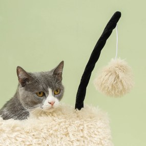 PawHut Pom de zgâriat în design de oi, cu poste de zgâriat, tunel și jucărie, 98 cm, maro deschis | Aosom Romania