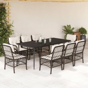 vidaXL Set mobilier de grădină cu perne, 9 piese, maro, poliratan