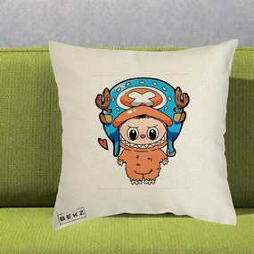 Perna Personalizata Labubu x Tony Tony Chopper, 40x40 cm, Ecru, Husa Detasabila, Perna Inclusa, BEKZ®