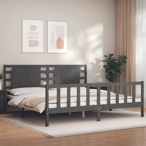 3192838 vidaXL Cadru pat cu tăblie 200x200 cm, gri, lemn masiv