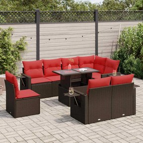 vidaXL Set canapele de grădină cu perne, 9 piese, maro, poliratan