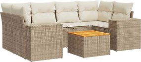 vidaXL Set canapele de grădină, 7 piese, cu perne, bej, poliratan