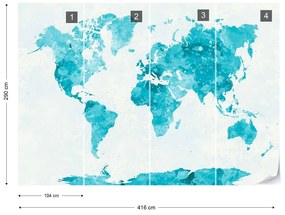 Watercolour World Map Turquoise