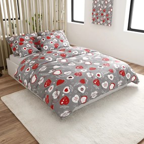 Set lenjerie cocolino CHRISTMAS HEART gri + cearsaf Cocolino microplus cu elastic SOFT 90x200 cm alb, pat simplu