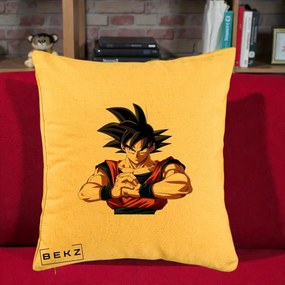 Perna Personalizata Dragon Ball Goku Portret Serios, 40x40 cm, Galben, Husa Detasabila, Perna Inclusa, BEKZ®