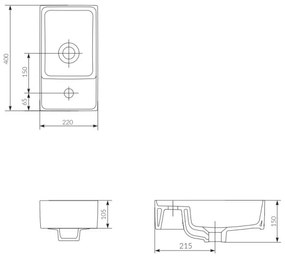 Cersanit CREA K114-004 lavoar ceramic 22x40 cm alb lucios, pentru blat