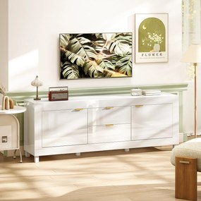 HOMCOM Dulap TV pentru televizoare de până la 190,5 cm, centru de entertainment modern cu 2 dulapuri și 2 sertare, Alb lucios | Aosom Romania