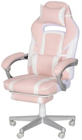 HOMCOM Scaun de gaming cu suport de picioare, perne pentru cap și lombar, rotativ, reglabil în înălțime, Roz | Aosom Romania