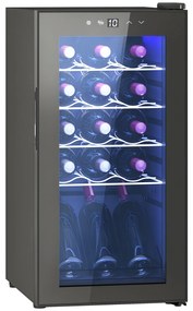 HOMCOM Frigider pentru Vinuri de 15 Sticle cu Geam Anti-UV, Compresor și Rafturi Reglabile, 34,5x45x69 cm, Negru | Aosom Romania