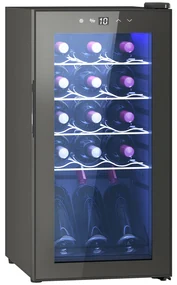 HOMCOM Frigider pentru Vinuri de 15 Sticle cu Geam Anti-UV, Compresor și Rafturi Reglabile, 34,5x45x69 cm, Negru | Aosom Romania