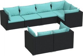 vidaXL Set mobilier de grădină cu perne, 7 piese, negru, poliratan