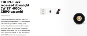 Spot LED incastrabil TULIPA Black recessed downlight 7W 15° 4000K CRI90 casambi