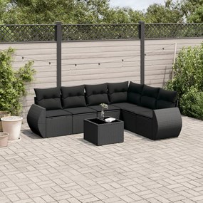 3253752 vidaXL Set canapele de grădină cu perne, 7 piese, negru, poliratan