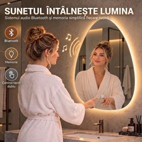 HOMCOM Oglindă de baie cu LED, 3 culori, 60x80 cm, neregulată, Bluetooth, antiaburire, touch | Aosom Romania
