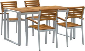 vidaXL Set de masă pentru grădină 5 pcs Gri Lemn Solid de Acacia