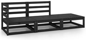 vidaXL Set mobilier de grădină, 3 piese, negru, lemn masiv de pin
