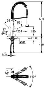 Grohe K7 Baterie chiuveta bucatarie monocomanda cu dus extractibil, crom