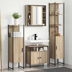 vidaXL Set de mobilier pentru baie cu raft Pe perete Altele cu depozitare cu ușă cu oglindă 4 pcs Stejar sonoma