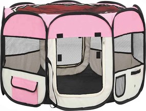 vidaXL Țarc joacă pliabil câini cu sac de transport roz 90x90x58 cm