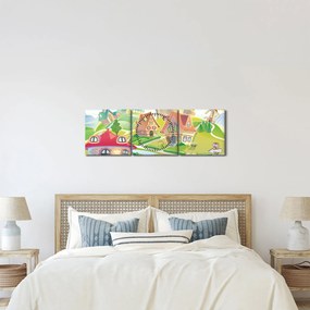 Tablou - Orășel colorat (cu ceas) (90x30 cm)