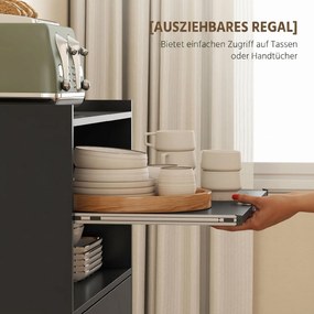 HOMCOM Dulap pentru Cuptorul cu Microunde cu Roți, Bufet de Bucătărie cu Sertar, Blat pentru Aparate, Dulap cu 2 Uși, Raft Retractabil și Raft Deschis, Cărucior de Bucătărie pentru Sufragerie, 59x40x92cm, Negru | Aosom Romania