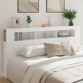 837365 vidaXL Tăblie de pat cu LED, alb, 200x18,5x103,5 cm, lemn prelucrat
