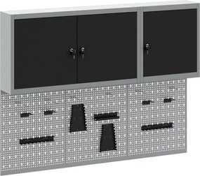 vidaXL Set dulap de unelte 5 pcs Negru Oțel vopsit electrostatic