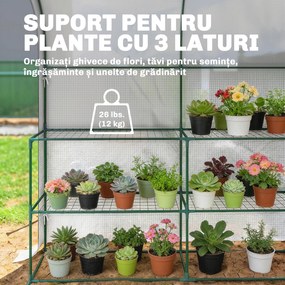 Outsunny Seră de Grădină cu Rafturi și Ușă Rulabilă, Seră pentru Grădină cu Cadru din Oțel, Acoperiș din PE Anti-UV, pentru Legume, Flori și Plante, 123x187x189 cm, Alb | Aosom Romania