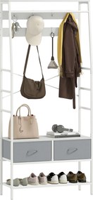 HOMCOM Cuier pentru pantofi cu spațiu pentru pantofi, cârlige, sertare, bară și raft pentru intrare, hol, living 80x30x180,5 cm Alb | Aosom Romania