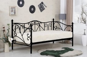 Pat / divan metal Sumatra negru - 90x200 cm