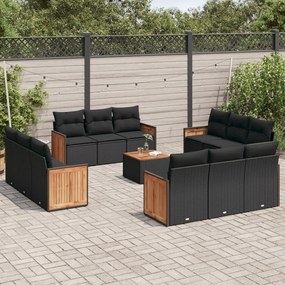 vidaXL Set mobilier de grădină cu perne, 13 piese, negru, poliratan