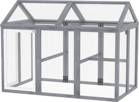 PawHut Incintă pentru găini 1,18 m², parc cu plasă și uși cu închidere, cadru din lemn masiv, 140 x 88,5 x 106 cm, gri | Aosom Romania