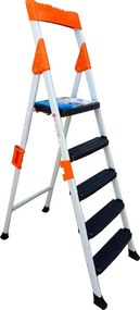 Scara dubla pliabila din aluminiu emailat HouseXL® Harbinger, plianta, maxim 155 kg, trepte si platforma acoperite cu plastic anti-aderent, picioare