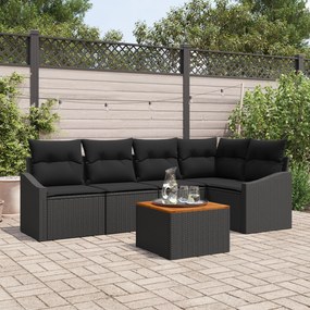 vidaXL Set de canapele de grădină cu 6 piese, perne incluse, din ratan negru și masă din acacia