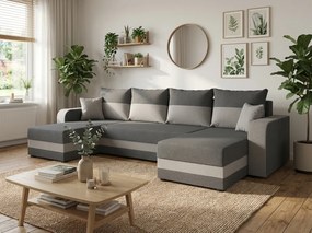 Coltar extensibil in forma de U VALERIO, gri inchis/gri deschis, 305x140 cm