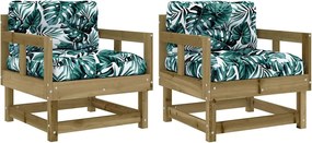 vidaXL Scaune de grădină cu perne, 2 buc., lemn de pin tratat