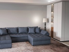 Colțar extensibil dumonde cu ladă de depozitare si sezut confortabil din spuma high-density, Loana U Enjoy Antracit 355x185 cm