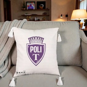 Perna Personalizata Poli Timisoara Fotbal, 40x40 cm, Bej cu Franjuri, Husa Detasabila, Perna Inclusa, BEKZ®