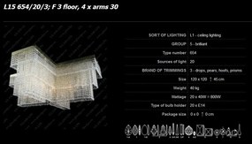 Plafoniera cristal Bohemia 120x120cm, L15 654/20/6
