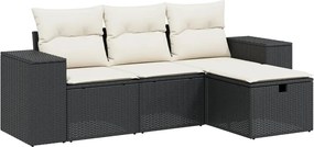 vidaXL Set mobilier de grădină cu perne, 4 piese, negru, poliratan