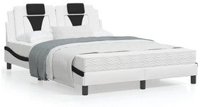 3214014 vidaXL Cadru de pat cu LED, alb și negru, 120x200 cm, piele ecologică