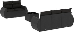 vidaXL Set mobilier de grădină cu perne, 6 piese, negru, poliratan