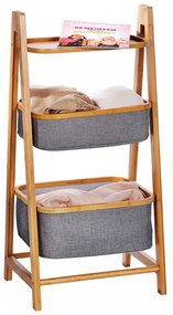 Organizator pentru baie cu 2 compartimente, Bahari, Wenko, 91 x 44 cm, lemn/poliester/bumbac, gri/natur
